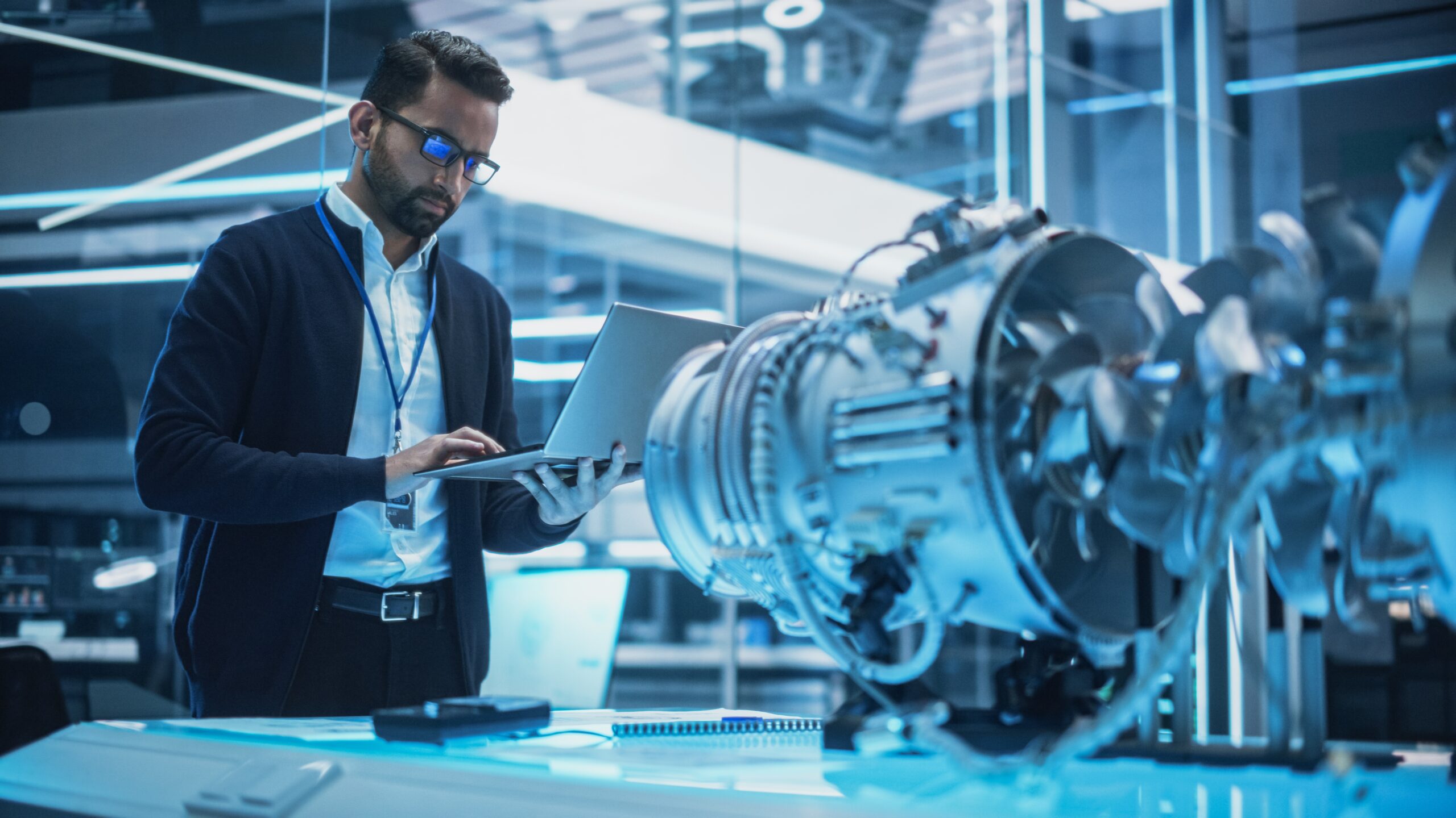 engineer with engine turbine